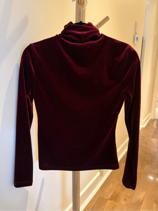 SHEIN Tops - SHEIN Burgundy Velvet Long Sleeve Mock Neck Top